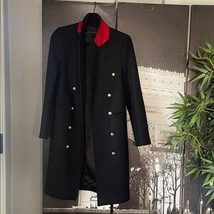 Zara Black Trench Coat with Red Collar